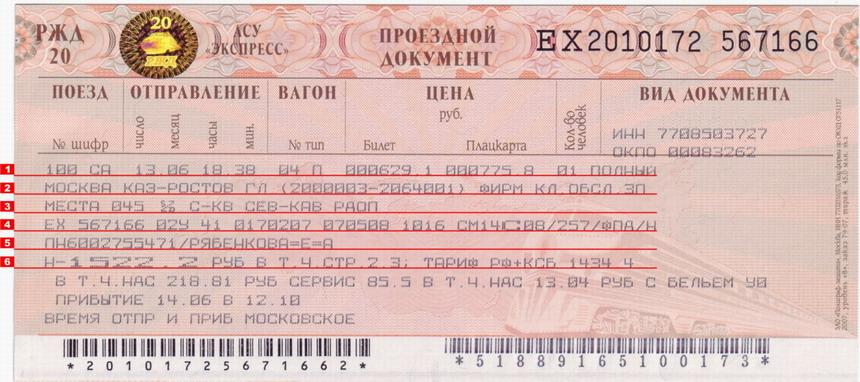 Как читать железнодорожный билет